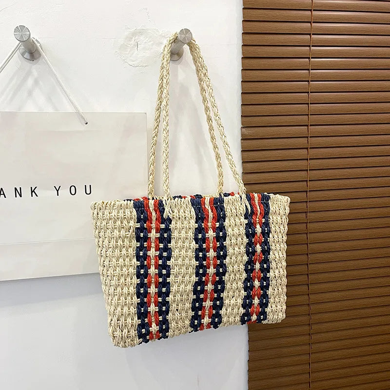 ByMave - Striped wicker bag with high shoulder strap