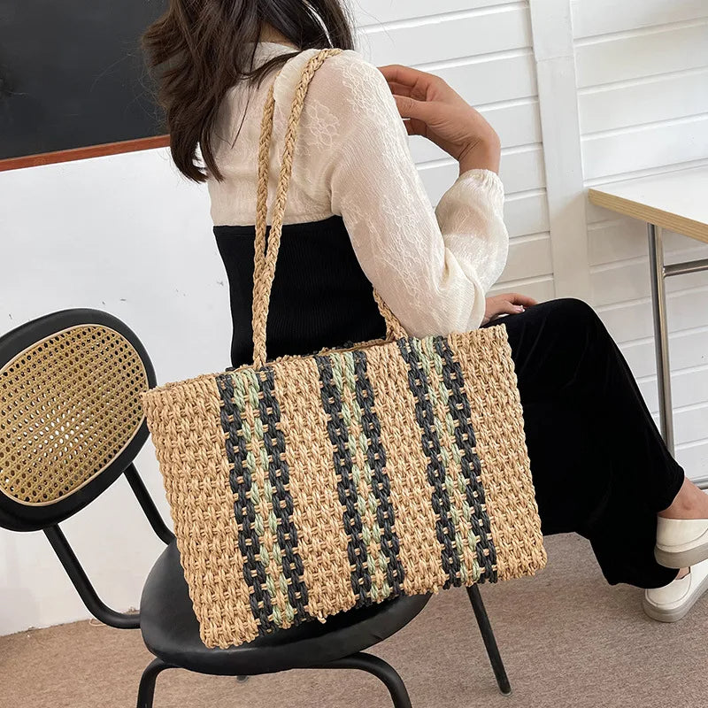 ByMave - Striped wicker bag with high shoulder strap