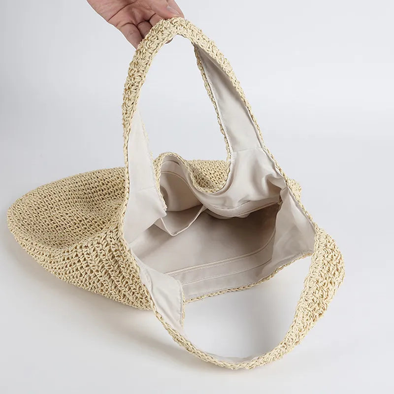 Round straw shoulder bag for summer - Satiro