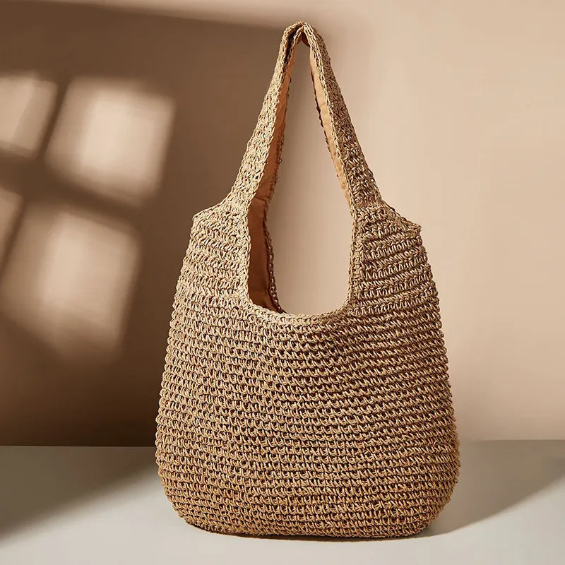 Round straw shoulder bag for summer - Satiro