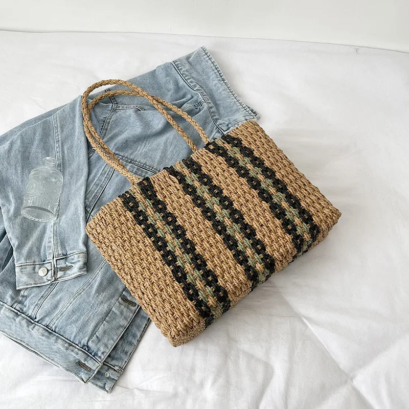 ByMave - Striped wicker bag with high shoulder strap