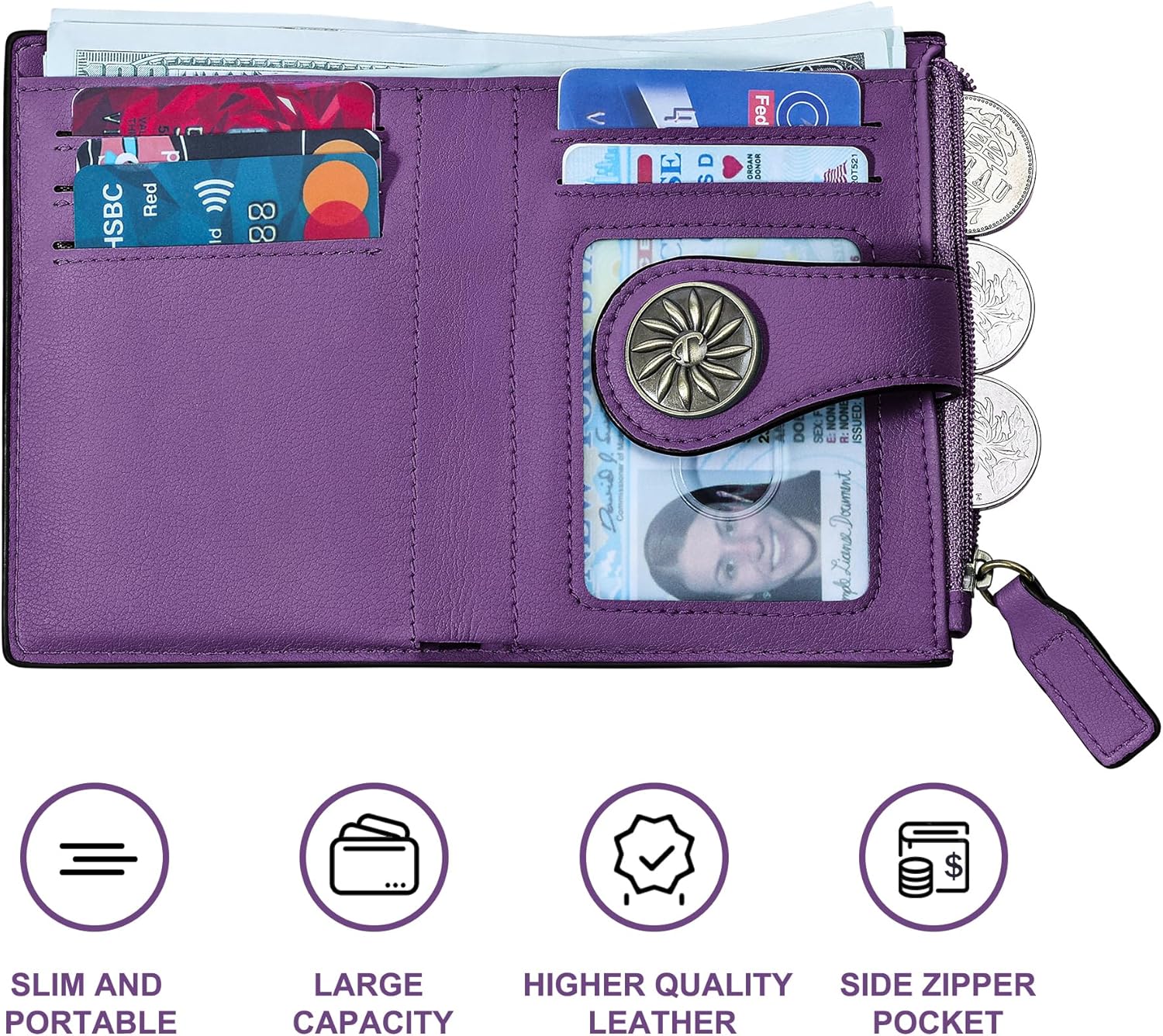 Women's RFID wallet with zip pocket - Claire
