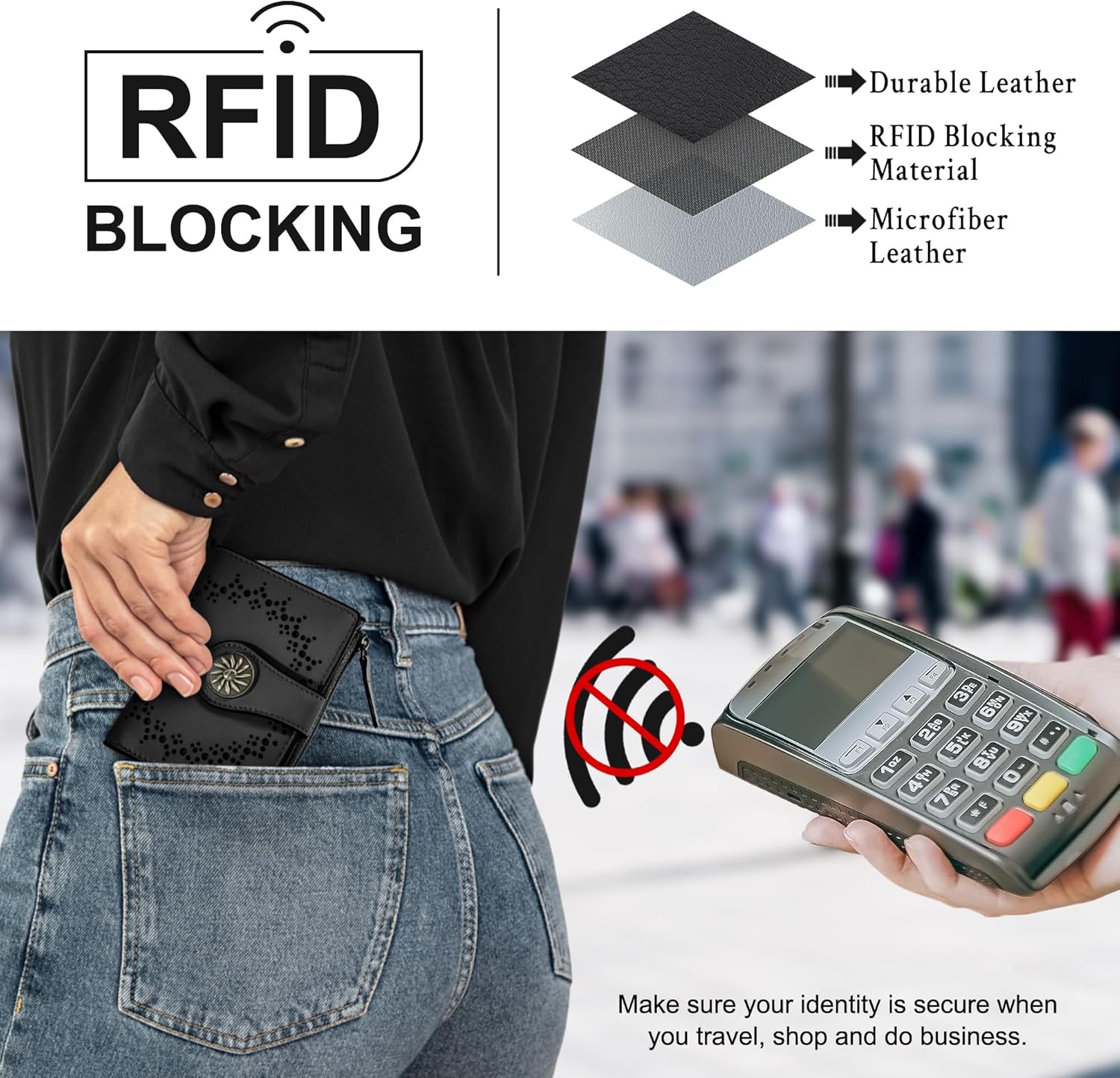 Women's RFID wallet with zip pocket - Claire