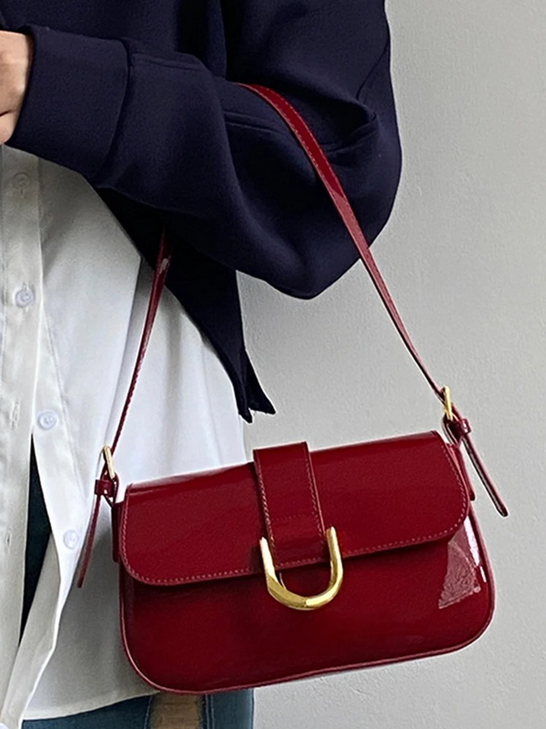 Beatrice Patent Shoulder Bag Ladies | Handbag | Design Crossbody Bag Burgundy Red