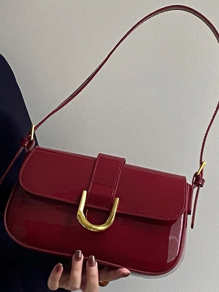 Beatrice Patent Shoulder Bag Ladies | Handbag | Design Crossbody Bag Burgundy Red
