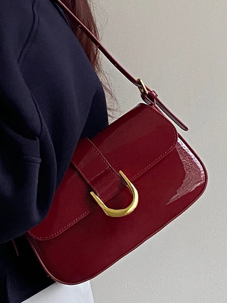 Beatrice Patent Shoulder Bag Ladies | Handbag | Design Crossbody Bag Burgundy Red