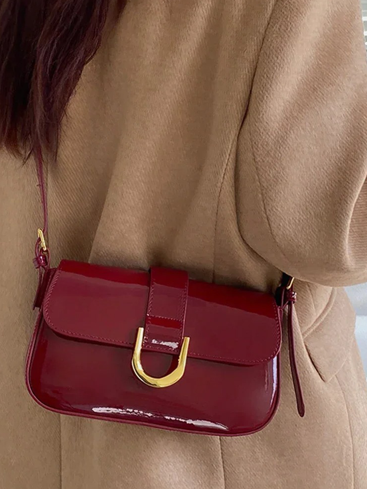 Beatrice Patent Shoulder Bag Ladies | Handbag | Design Crossbody Bag Burgundy Red