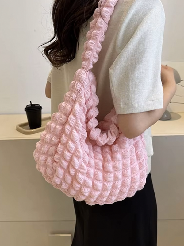 Drew Ladies Pleated Fabric Shoulder Bag | Shopper Light Pink