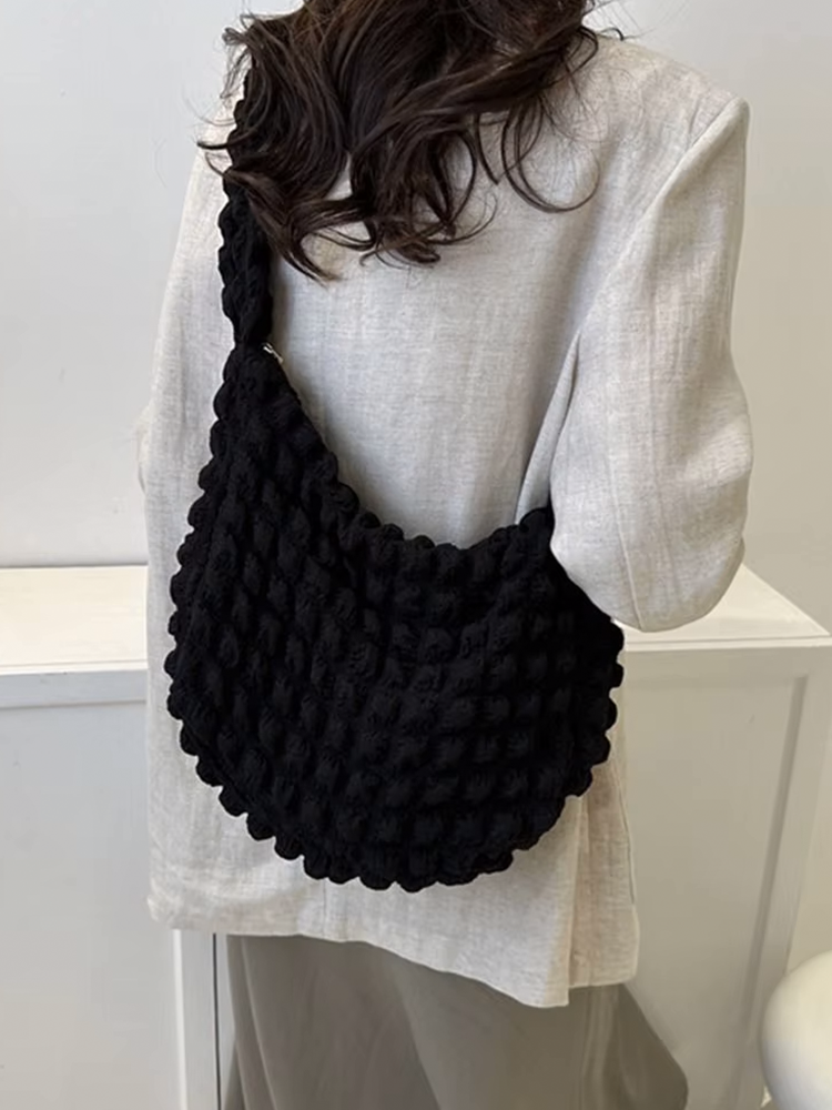 Drew Ladies Pleated Fabric Shoulder Bag | Shopper Black