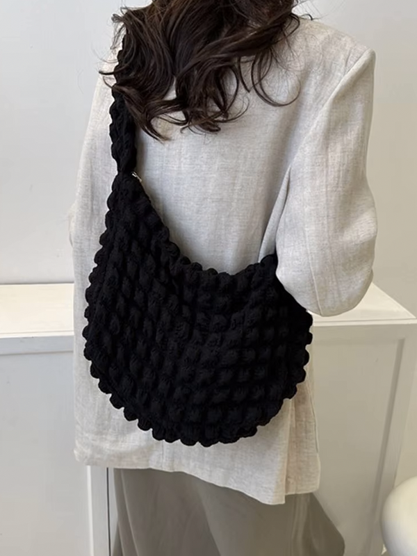 Drew Ladies Pleated Fabric Shoulder Bag | Shopper Black