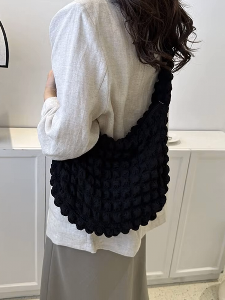 Drew Ladies Pleated Fabric Shoulder Bag | Shopper Black