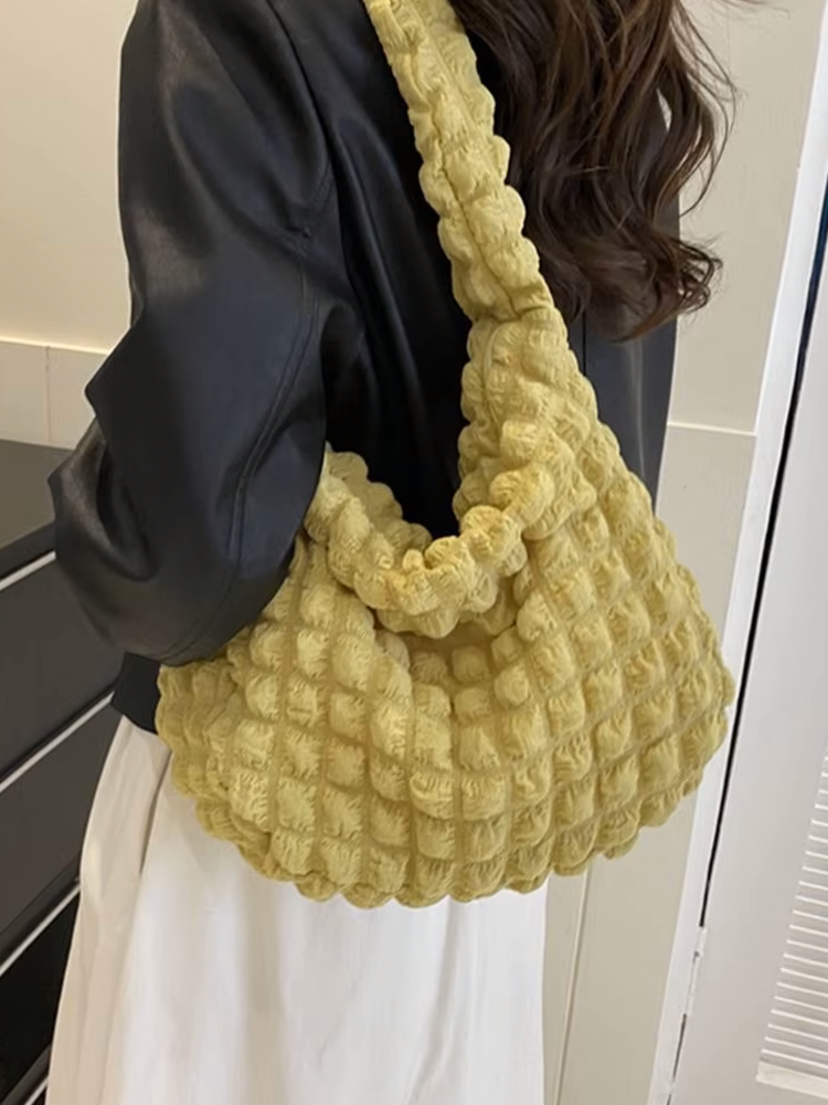 Drew Ladies Pleated Fabric Shoulder Bag | Shopper Green