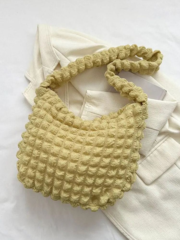 Drew Ladies Pleated Fabric Shoulder Bag | Shopper Green