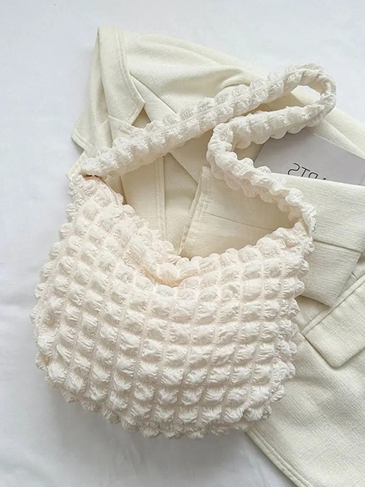 Drew Ladies Pleated Fabric Shoulder Bag | Shopper Cream White