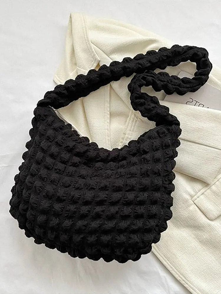 Drew Ladies Pleated Fabric Shoulder Bag | Shopper Black
