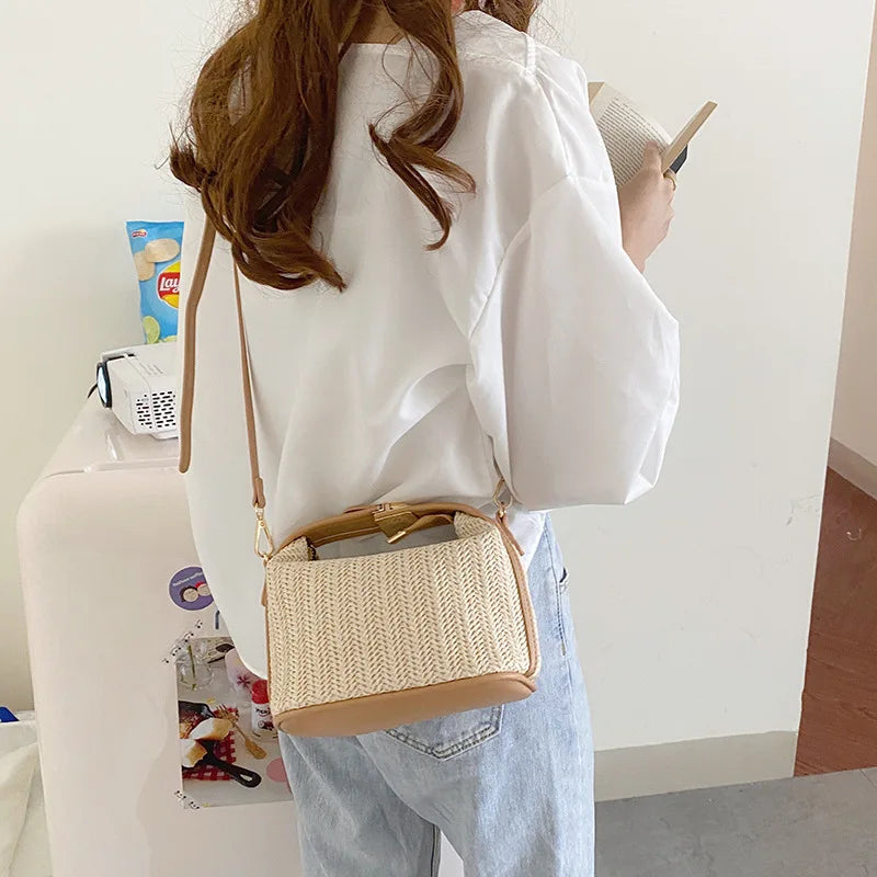 Trendy woven straw backpack