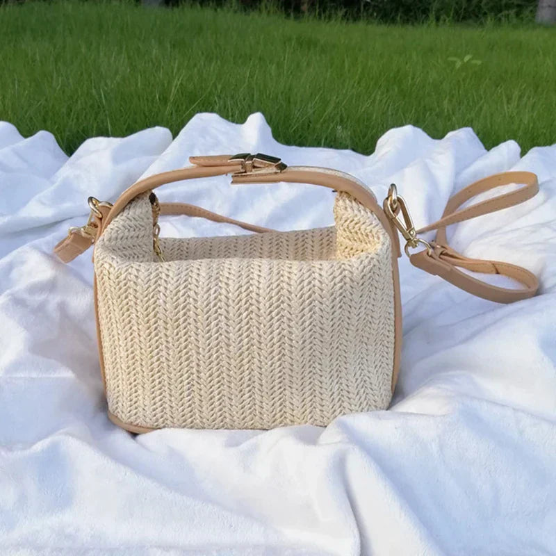 Trendy woven straw backpack