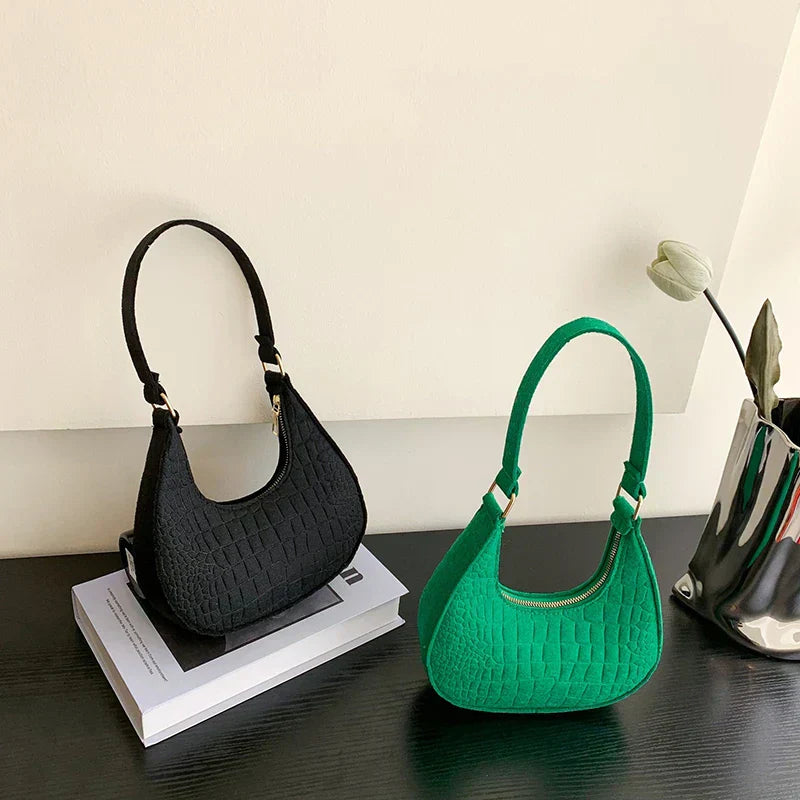 Felt half-moon shoulder bag