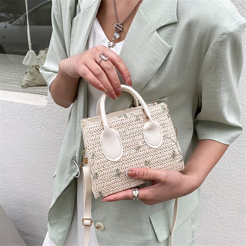 Woven handbag with floral accents - Serena