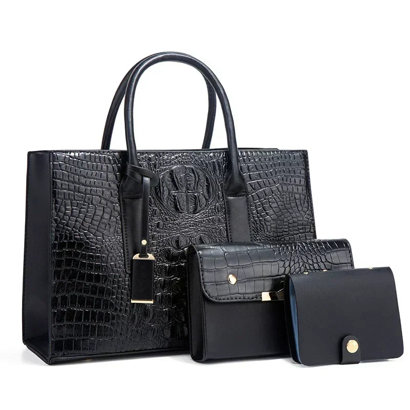 Sabina | Elegant crocodile handbag, wallet and clutch set
