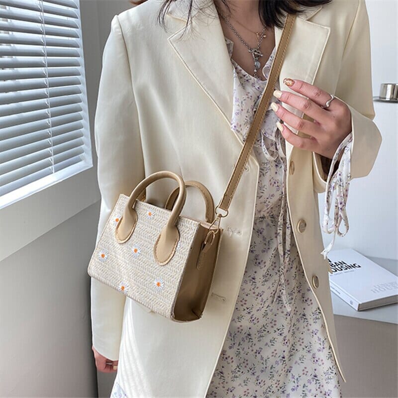 Woven handbag with floral accents - Serena