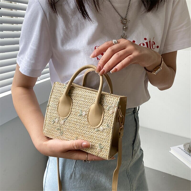 Woven handbag with floral accents - Serena