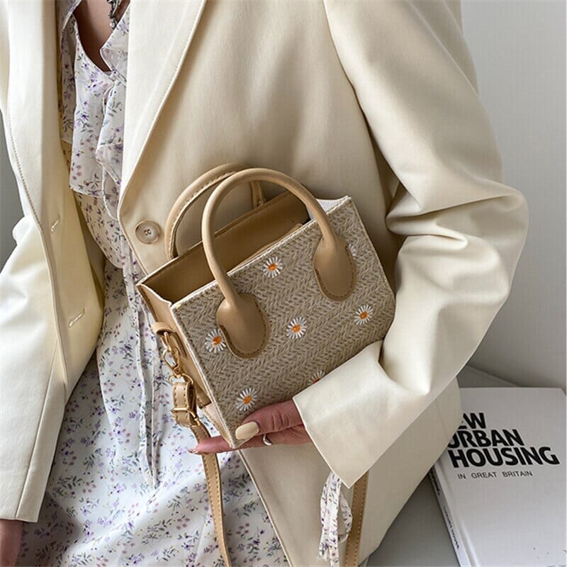 Woven handbag with floral accents - Serena