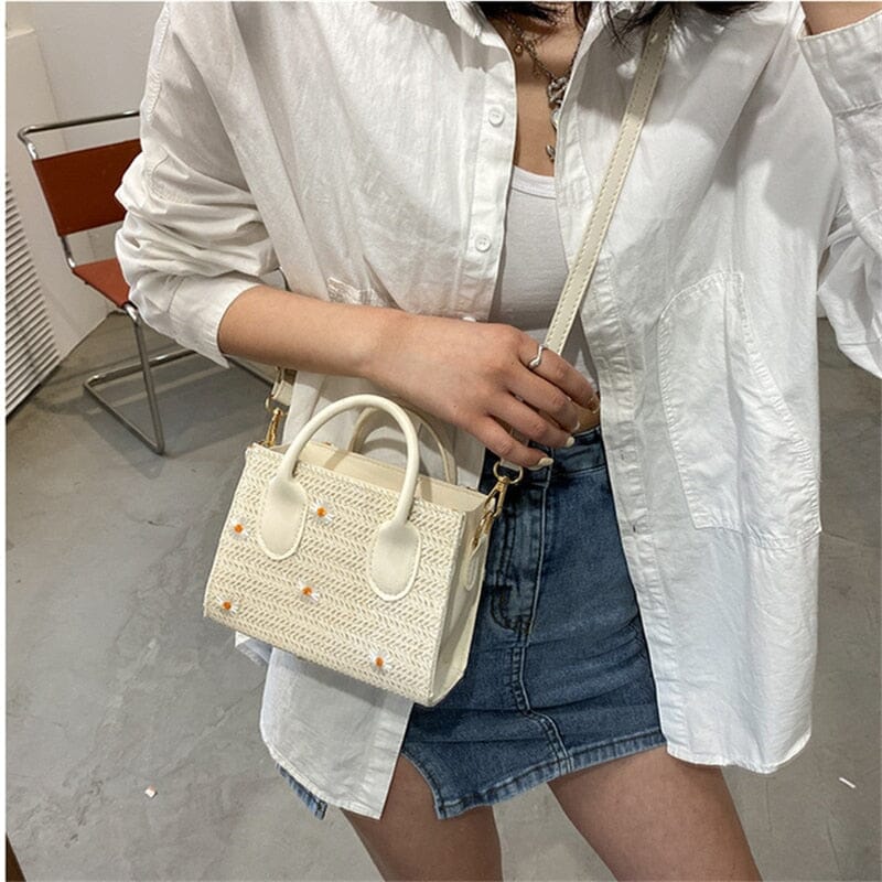 Woven handbag with floral accents - Serena
