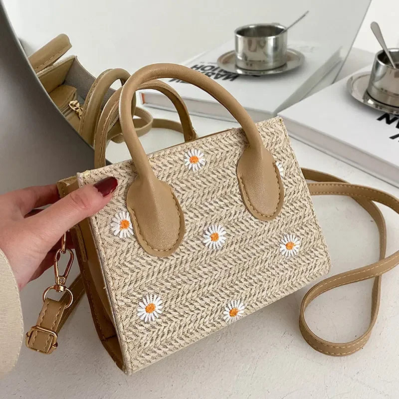 Woven handbag with floral accents - Serena