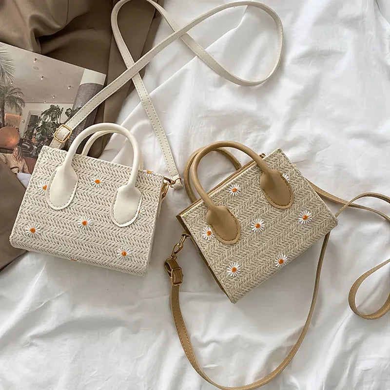 Woven handbag with floral accents - Serena