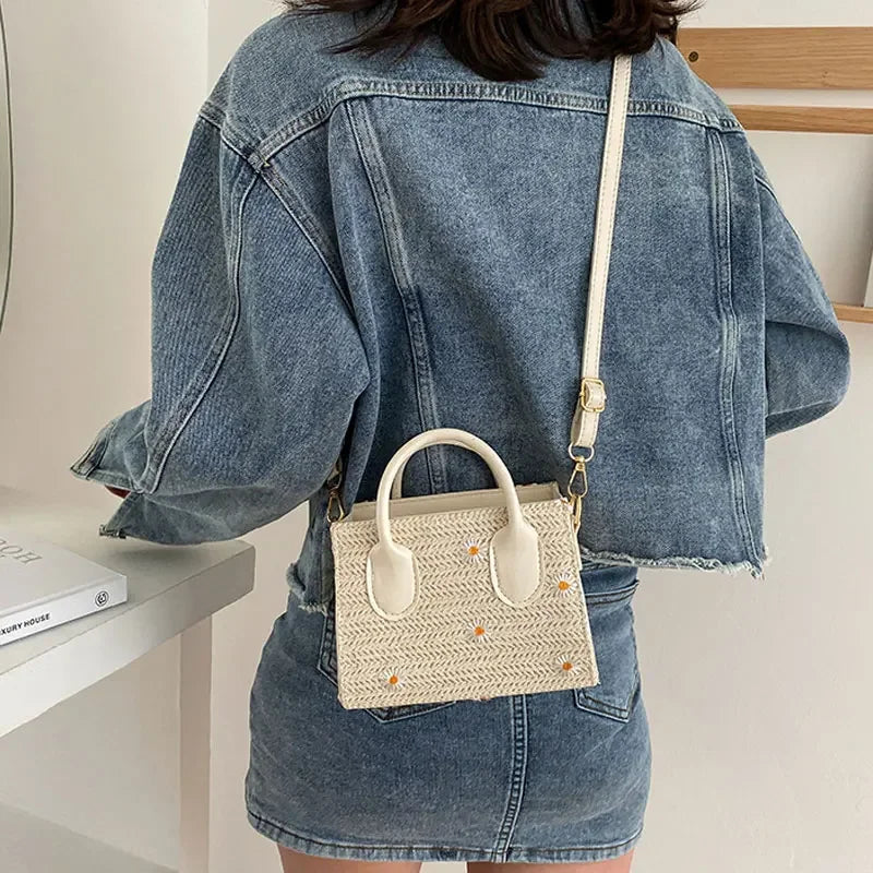 Woven handbag with floral accents - Serena