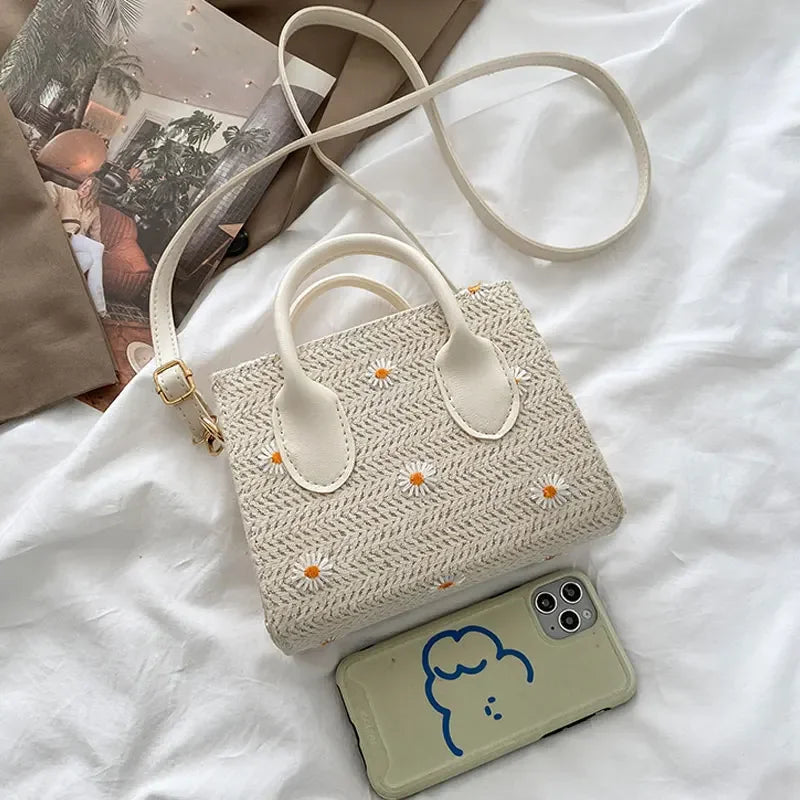 Woven handbag with floral accents - Serena