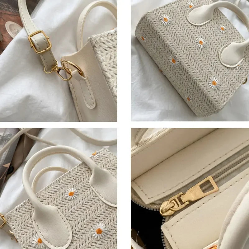 Woven handbag with floral accents - Serena