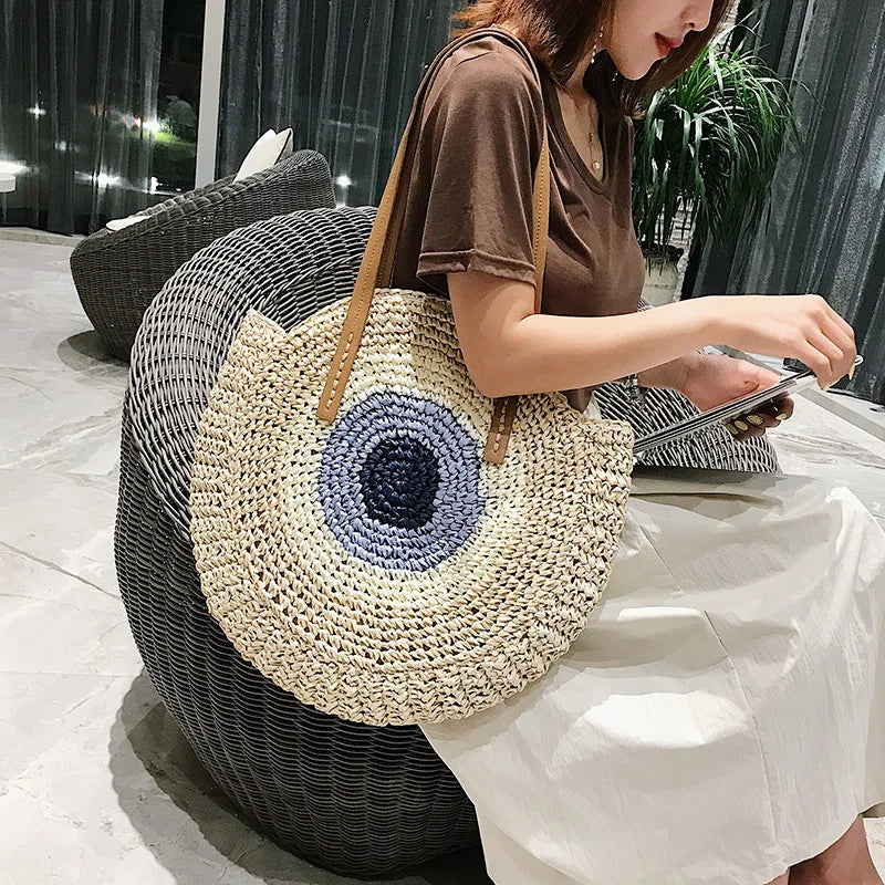 ByMave - Patchwork wicker bag with round shoulder strap