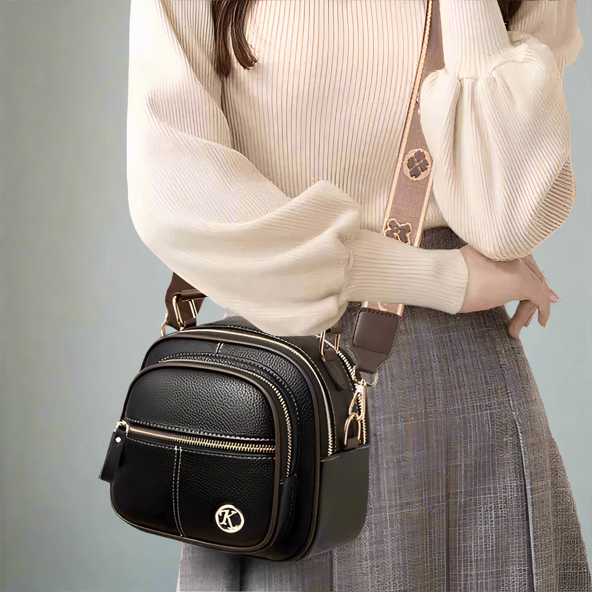 Vintage leather shoulder bag for women - Roselina